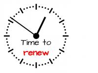 clock face with text: Time to Renew