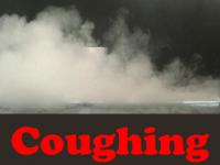 white cloud over liquid nitrogen with text: Coughing