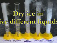 Dry ice in five different liquids Dry ice in five different liquids