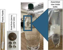 construction of cartesian diver - pipette, nuts, bottle and diver