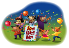 moles celebrating with sign text: 50th Earth Day!