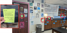 Clues taped around the classroom