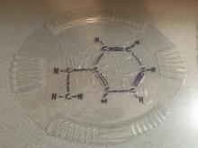 Polystyrene sheet marked with polystyrene repeat unit pattern in permanent marker