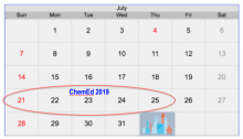 calendar with July 21-25 circled