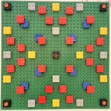 LEGO model illustrating superimposed layers of atoms in the sodalite unit cell