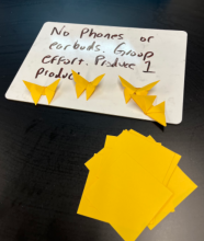 Attempted origami butterfly while NOT on phones or earbuds.  One for each group.