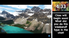 screenshot of slide one of linked Google Slide presentation. video of earth landscapes, timer, writing prompt