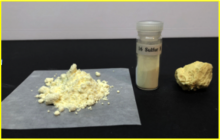 samples of elemental sulfur on a counter top