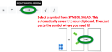 screenshot of an arrow symbol on symbolsalad.com and where it is used in another image