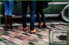 legs of 3 people outside of a vehicle