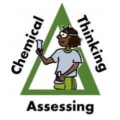 green triangle with text: chemical thinking assessing