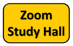 yellow sign with black text: Zoom Study Hall