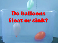 balloons floating and sinking in a clear tub