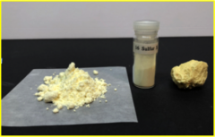 samples of elemental sulfur on a counter top