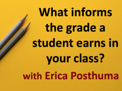 text over yellow background: What informs the grade a student aarns in your class?
