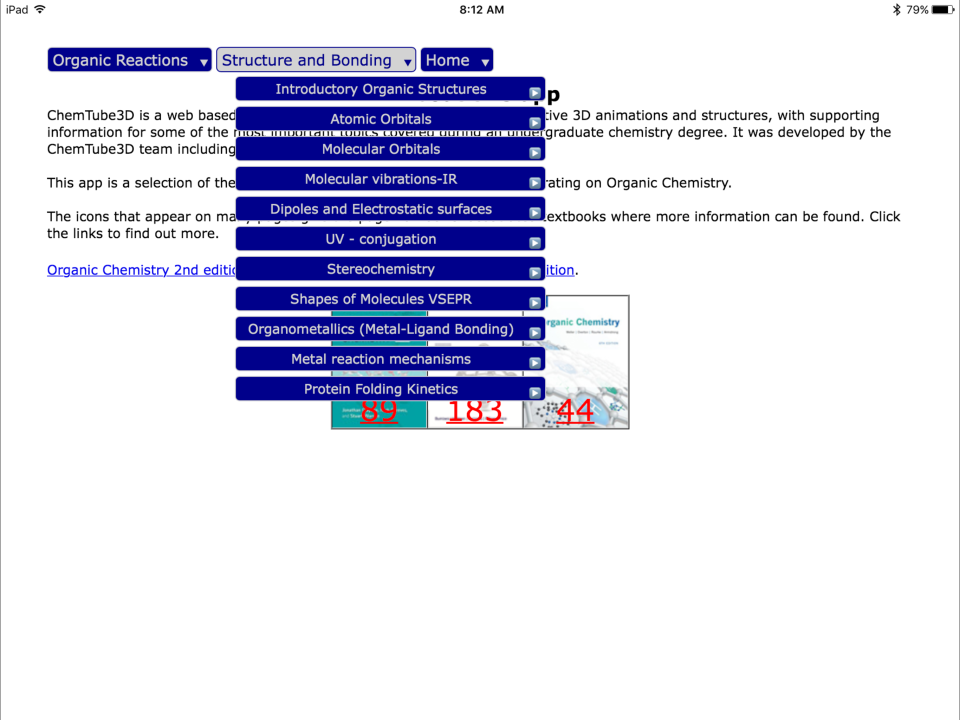 Menu Items for Structure and Bonding