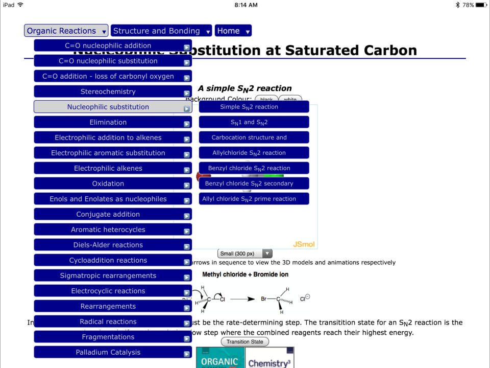 Organic Reactions Menu Items