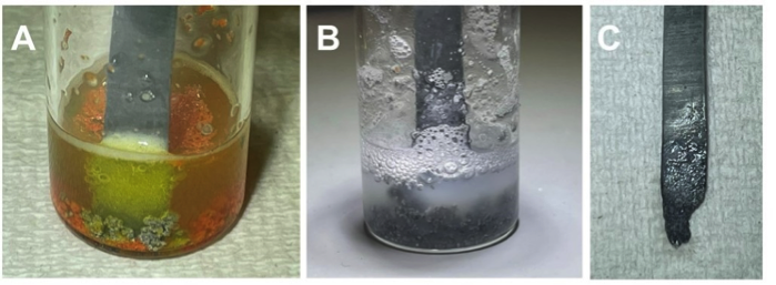 3 images of Reaction of tin(IV) iodide with zinc metal 