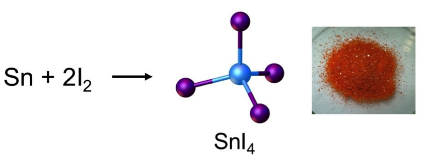 Reaction of tin metal with molecular iodine to form SnI4 including structural molecule