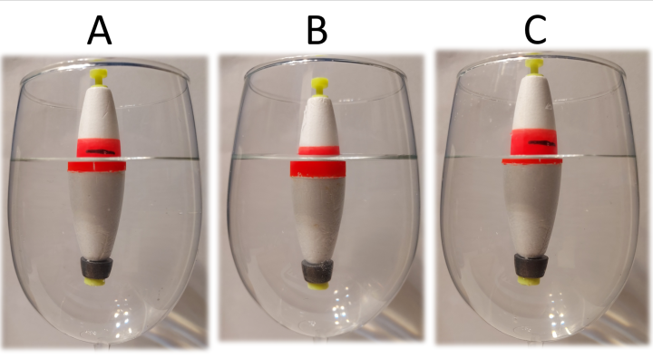 fishing bobber in different salty waters