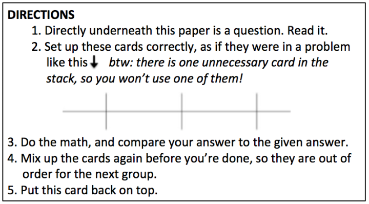 list of directions for stoichiometry card sort
