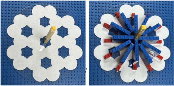 A paper model of a portion of the structure of graphene, showing symmetry elements