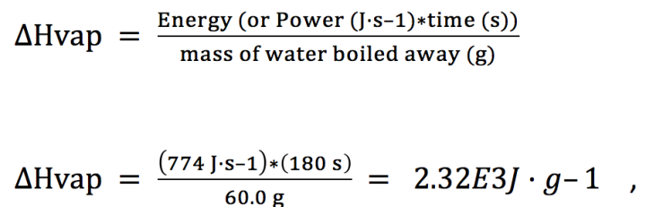 heat of vaporization calculation using sample data
