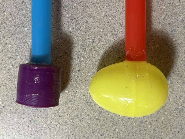 Rattles constructed from a 3-D printed PLA cylinder and a PP egg