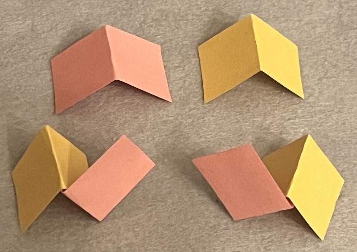 Combining two achiral objects like LEGO bricks or folded paper can produce chiral structures.