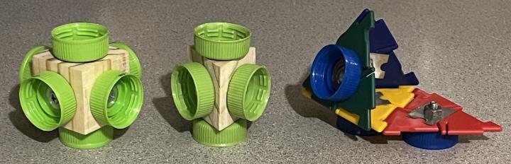 Bottle cap clusters used to connect the plastic bottle orbitals