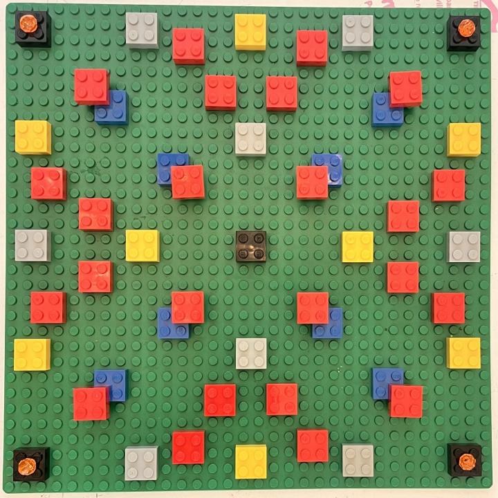 LEGO model illustrating superimposed layers of atoms in the sodalite unit cell