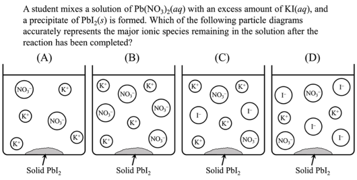 multiple choice assessment item asking about particulate level of precipitation reaction