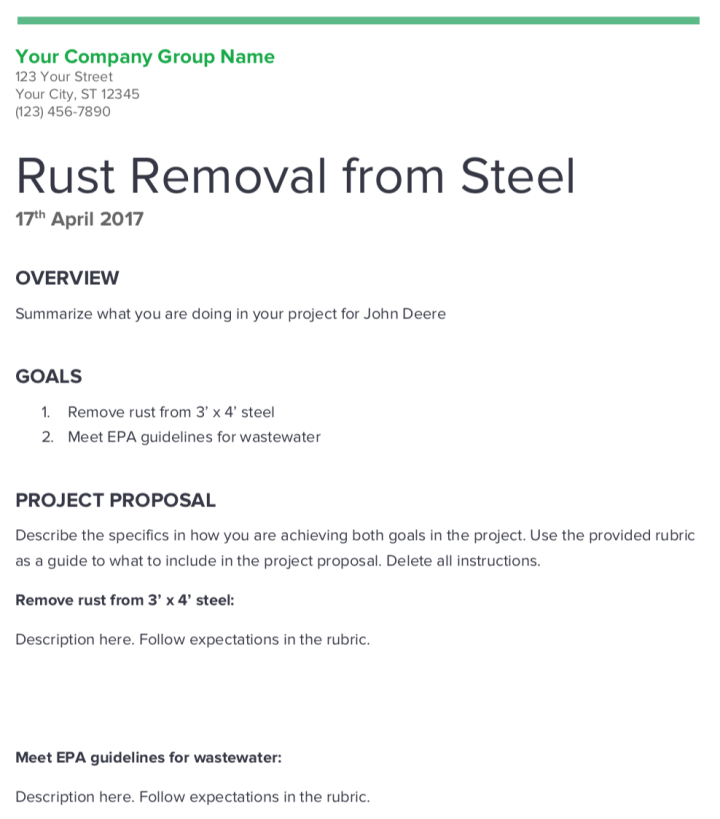 first page of project template