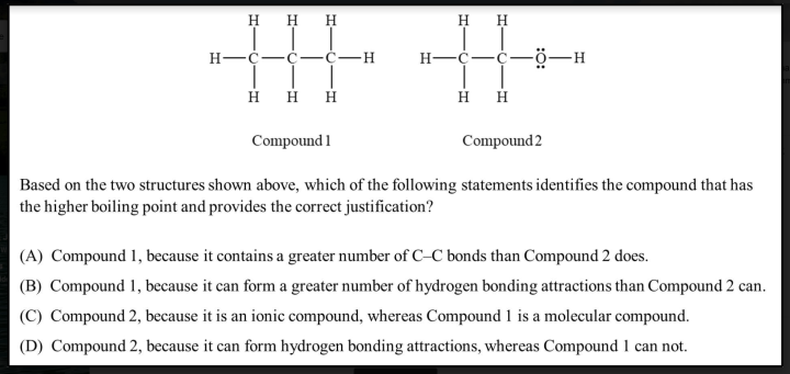 multiple choice question - molecular structure &amp; boiling point