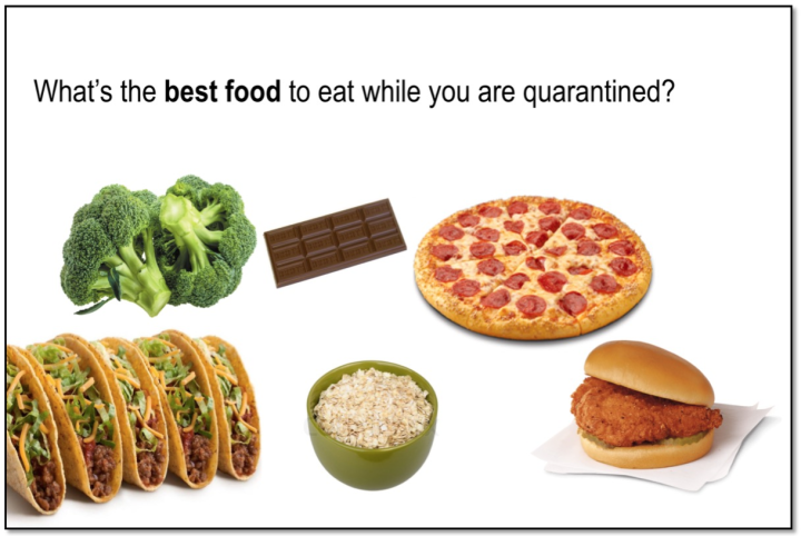 image of variety of foods with text: What is the best food to eat while you are quarantined?