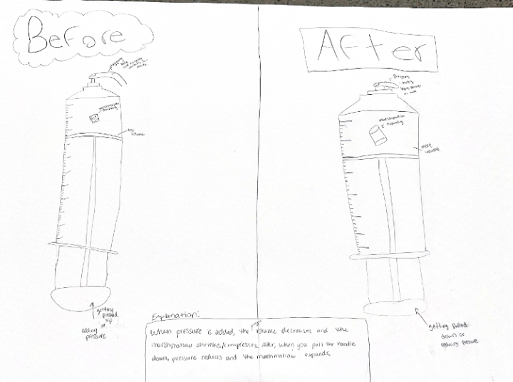 Sample student particulate model of Station 2 - Mini Marshmallows in a Syringe