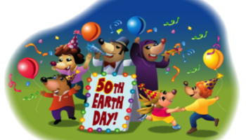 moles celebrating with sign text: 50th Earth Day!