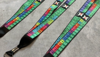 3 bright color ChemEd X periodic table lanyards