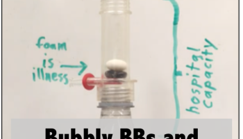 a mentos & a junior mint in geyser tube above diet coke bottle with text: Bubbly BBs and Vaccinated Mentos