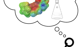 stick man with thought bubble containing chemical structures