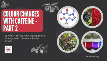 color changes w/ caffeine part 2 preview image with title and 4 images from article (structure, berries & vials)