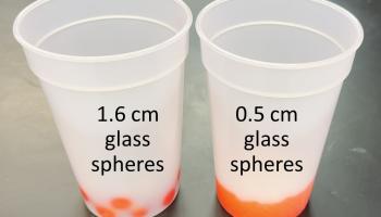 Large and small glass spheres added to thermochromic cups