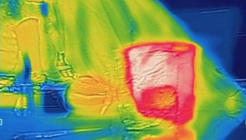 IR camera image of student and beaker at lab counter