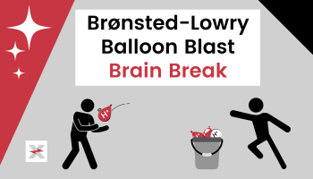 Bronsted-Lowry Balloon Blast Brain Break preview image with two figures tossing a water balloon with a H+ along with a bucket of 3 water balloons