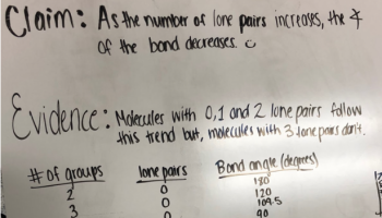 student whiteboard about VSEPR before the lesson