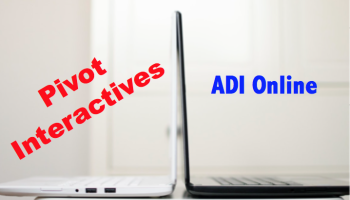 laptops back to back with text: Pivot Interactives vs. ADI Online