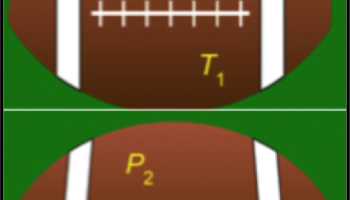 inflated football & deflated football on green background