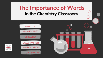 The Importance of Words preview image with flasks, test tubes and a list of chemistry vocabulary
