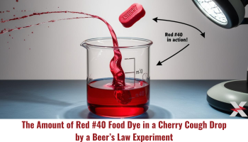 beaker of red solution with red cough drop over the top