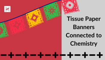 text: "Tissue Paper Banners Connected to Chemistry" with flags and + - symbols